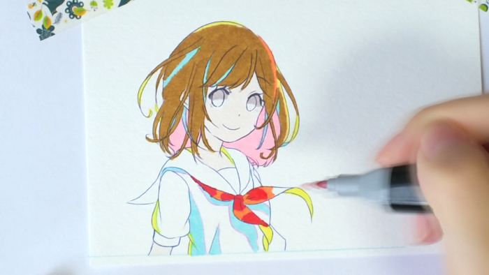 ダイソーのイラストマーカーで女の子をアニメ塗り 塗り方メイキング