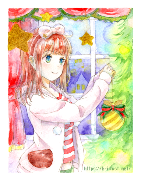透明水彩メイキング クリスマスな女の子のイラスト描いてみた 画材大好き くうこのイラスト帳